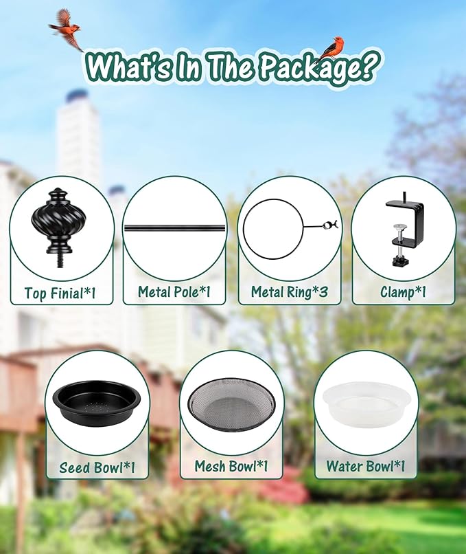 Deck Bird Feeder for Railing, BOLITE Balcony Bird Feeders for Outside, Three Trays, Enhanced Version, Black, Birthday Gifts for Women Men, Gifts for Mom Dad