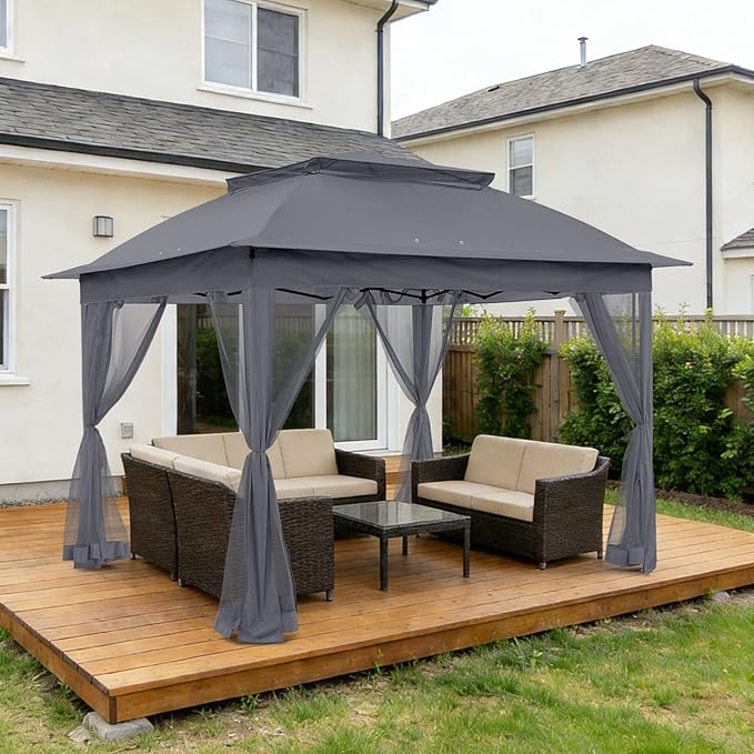 COOS BAY Pop up Gazebo 11x11, Instant Canopy Tent with Mesh Netting, Patio Gazebo with 121 Square Feet of Shade, 4 Weight Bags Included, Dark Gray