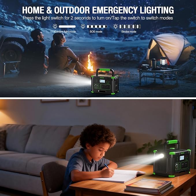 500W Portable Power Station with 100W Foldable Solar Panel, 519Wh Outdoor Solar Generator Backup Battery Pack with 2 110V AC Outlets, for RV, Van, Camping, Climbing, Road Trip & Home Emergency Use