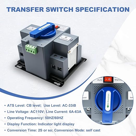 2PCS 110V 2P 63A Dual Power Automatic Transfer Switch, CE Certified Generator Changeover Switch ATS 50Hz/60Hz