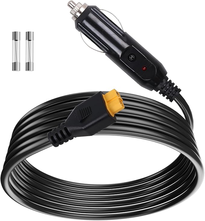 Portable12V/24V car Charger Suitable for Ecoflow Delta/River, Bluetti EB55, Anker 757/767 and XT60 connectors Solar Power Plants, Compatible with Ecoflow Wave 2 Cigarette Lighter Cables