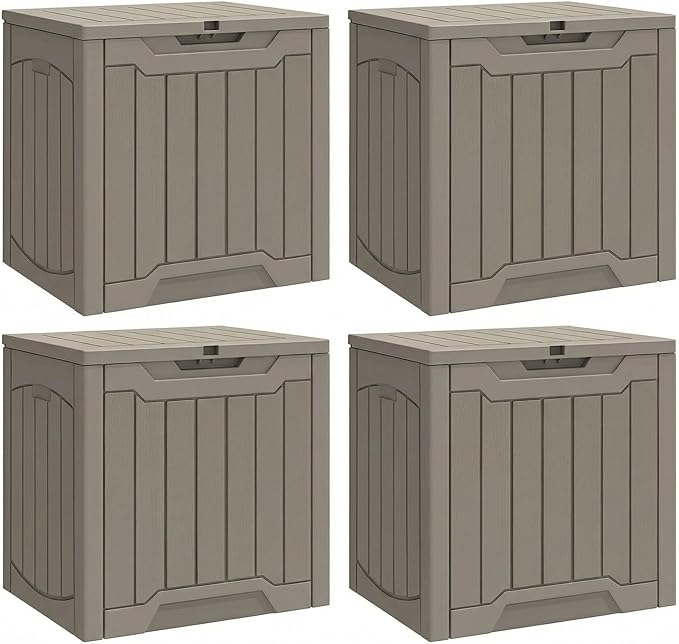 YITAHOME 31 Gallon Deck Boxes Set of 4, Lockable Outdoor Storage Bins for Patio Cushions, Garden Tools, Weather-Resistant Resin Storage Solution, Taupe