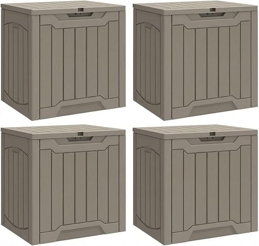 YITAHOME 31 Gallon Deck Boxes Set of 4, Lockable Outdoor Storage Bins for Patio Cushions, Garden Tools, Weather-Resistant Resin Storage Solution, Taupe