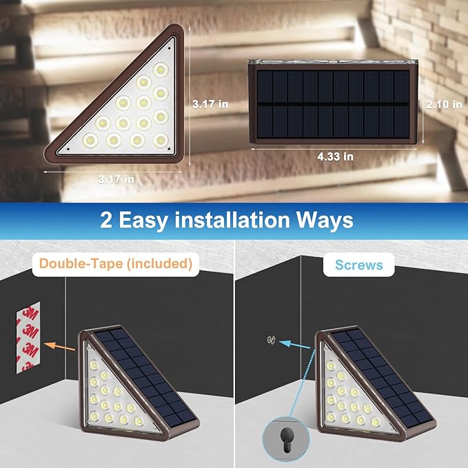 Brown Solar Step Light Outdoor Stair Lights, Deck Lights Outdoor Powered IP65 Waterproof, 6500K Cool White Solar Outdoor Step Light, Decor for Stair, Deck, Step,Porch and Outside Patio, 24 Pack