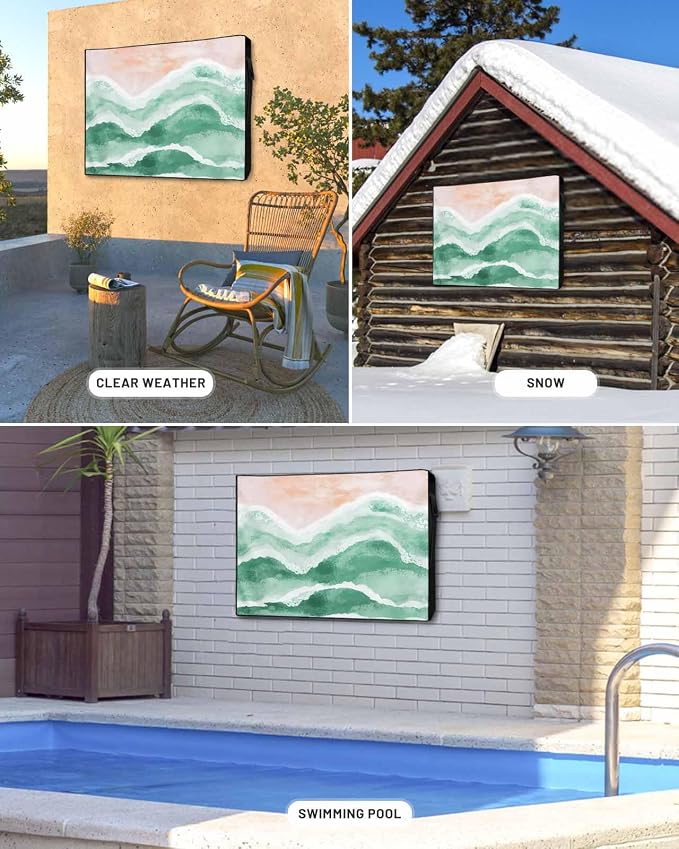 Outdoor TV Cover for Outside Flat Screen,Green Gradient Ripple Ocean 600D Thick Waterproof Weatherproof Outdoor TV Screen Protector with Zipper for 30 to 32 Inch Flat Screens Abstract Geometric Art