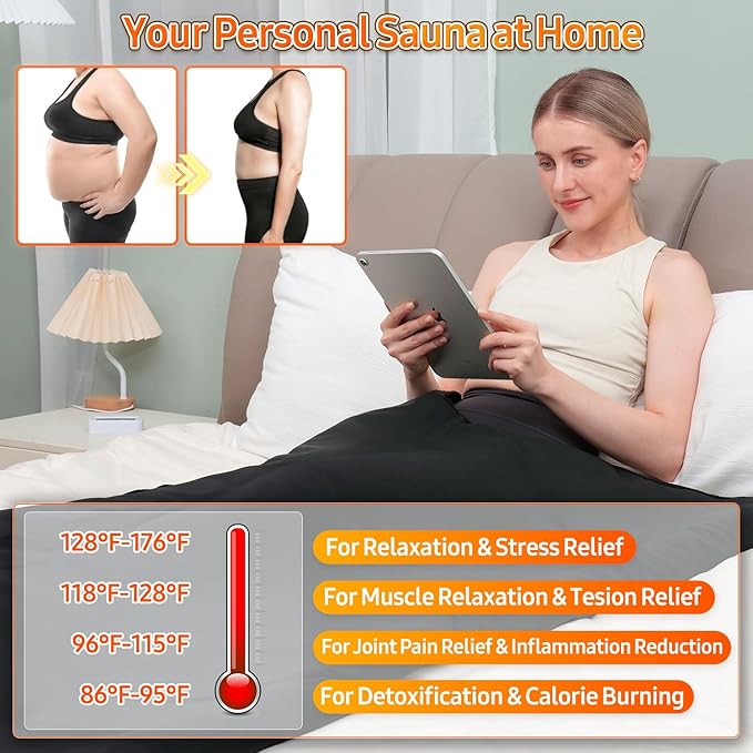 Infrared Sauna Blanket for Home: Skin-Friendly PVC Leather Large Portable Blanket for Full Body Detox & Relaxation - Far Infrared Heating Adjustable 86-167℉ & 30-60 Min Timer 71 x 35.5Inch