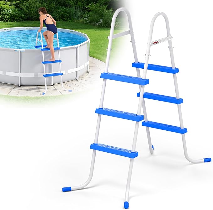 Heavy Duty Steel Frame Swimming Pool Ladder for Above Ground Pools, 3-Step Double-Sided Pool Stairs for 42" Height Pools, 450lbs Capacity with Anti-Slip Rubber Feet & Wide Steps