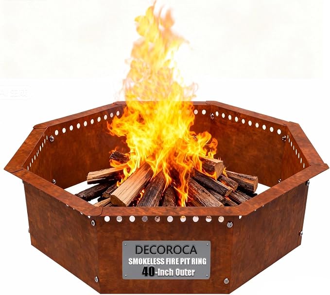 Heavy Duty Smokeless Fire Ring – 40 inch Outer/36 inch Inner Large Detachable & Portable Corten Steel Fire Pit Ring for Outdoor Camping & Bonfires – DECOROCA