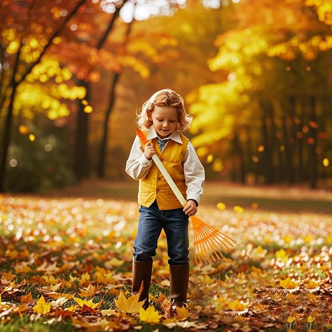2PCS Kid Rakes, 27" Lawn Rakes for Leaves, Child Size, Metal Head & Wooden Handle, Great Yard Tool Gifts for Boys Girls Age 3+ Year Old