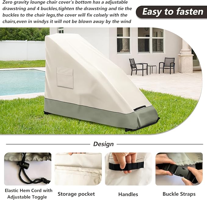 Zero Gravity Chair Cover,Outdoor Heavy Duty 600D Waterproof Zero Gravity Lounge Chair Cover,Patio Folding Zero Gravity Recliner Cover.Beige & Green,39" L x 26" W x 45" H.