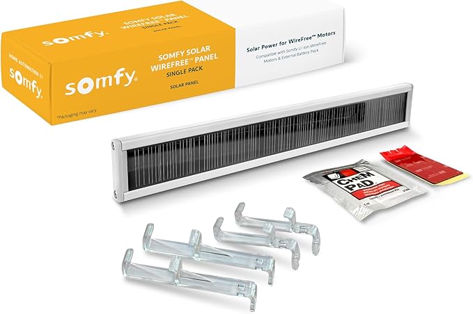 Somfy Wirefree Li-ion Solar Panel Kit - Solar Power for RTS Shades & Blinds - Long-Lasting, Easy Install - Includes Brackets, Glass Mount Adhesive - #9027294