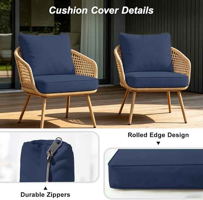4-Piece Outdoor Patio Cushion Covers, Seat & Back Replacement Set, Covers Only for Patio Furniture, Porch, Deck, Balcony (4Pcs-Blue, 24 * 24 * 4-inch)