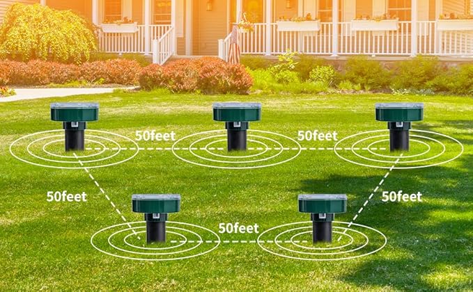 8 new Green Mole Repellent for lawns Gopher Repellent Ultrasonic Solar Powered Snake Repellent Deterrent Mole Repeller Vole Repellent Outdoor Lawns Garden Yard All Pests Sonic Spikes Stakes Chaser8