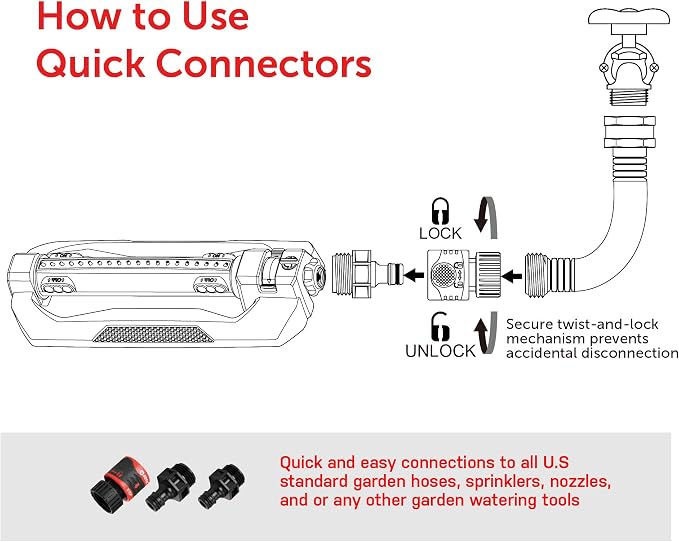Eden 96216 Heavy Duty Turbo Oscillating Sprinkler, Covers Up to 4,900 sq. ft., 20 Precision Nozzles, Aluminum Base, Flow and Width Control, Adjustable Range, Quick Connects, Filters
