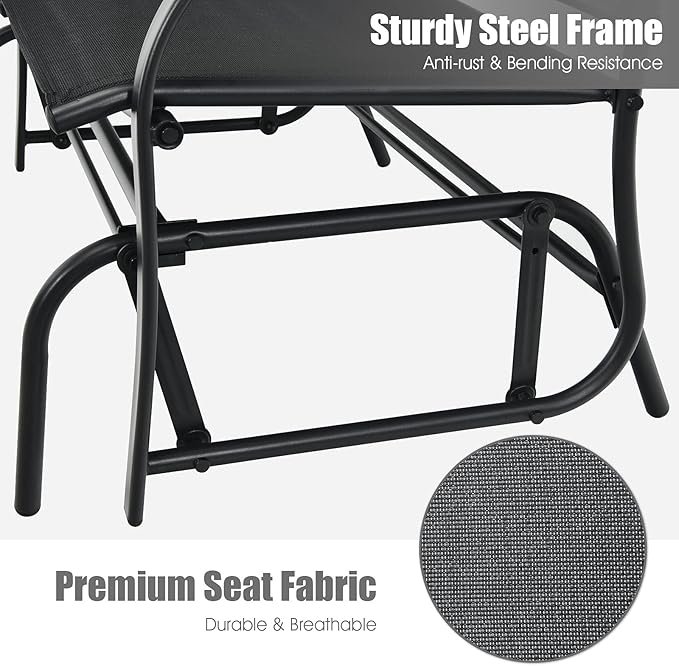 Giantex Patio Glider Benches for Outside, Swing Glider Chair with Steel Frame, 400 LBS Capacity, Patio Swing Rocker, 2-Person Loveseat for Backyard, Poolside, Lawn, Balcony, Porch Glider Bench(Black)