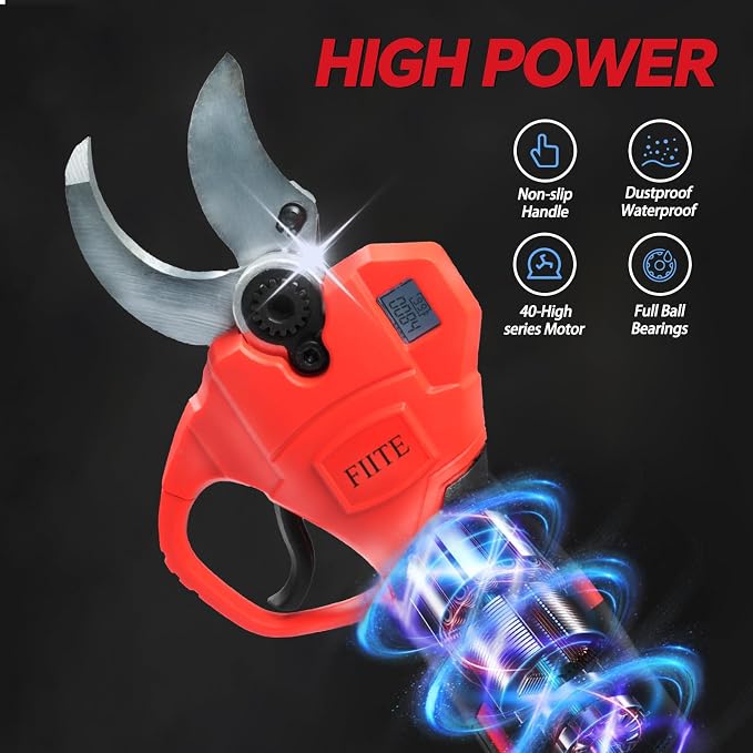 Brushless Electric Pruning Shears, 40mm 1.6'' Cutting Diameter Portable Cordless Pruning Shears with LCD Display Garden Shears & 2 * 5.0Ah Rechargeable Batteries and Toolkit for Garden Tree Branch