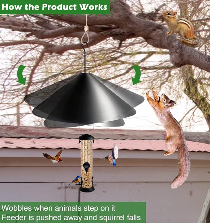 19 Inch PP Squirrel Proof Baffle for Protecting Outside Pole Bird Feeders and Bird Houses, Hang Mount Raccoon and Squirrel Guard Stopper for Shepherd Hooks - Black, 2 Pack