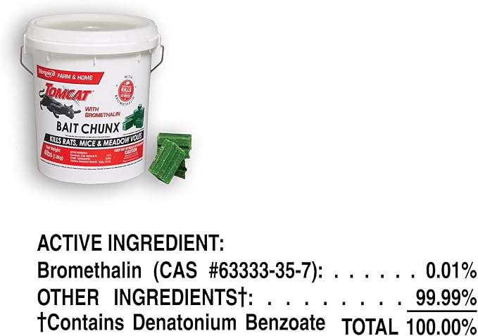 Tomcat with Bromethalin Bait Chunx Pail - Rat & Mouse Bait, Rat and Mice Control for Agricultural Use and Professional Applicators, 4.25 lbs.