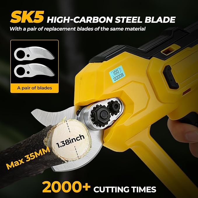 Cordless Electric Pruning Shears Compatible with De-W-alt 20V MAX Batteries (Tool Only), 2 Inch 600W Brushless Motor, SK5 Blades, LCD Display, Auto Sleep Mode,Replacement Blades Included