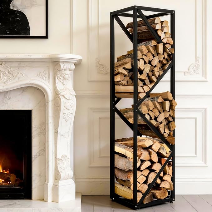 YOHSNOR Indoor Firewood Rack - Adjustable Storage Holder for Fireplace & Outdoor Fire Pits - Durable Welded Joint, Easy Assembly, Multi-Space Decorative & Functional Log Rack - Ideal Stove Accessories