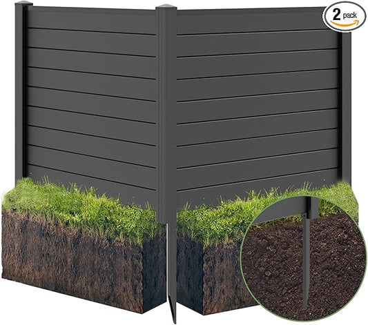 HAPPYGRILL Air Conditioner Fence 2 Panels, Outdoor Privacy Screen with Metal Stakes, No Dig Pool Equipment Enclosure, 48" x 38" Trash Can Screen Fence Kit for Outside Backyard, Black