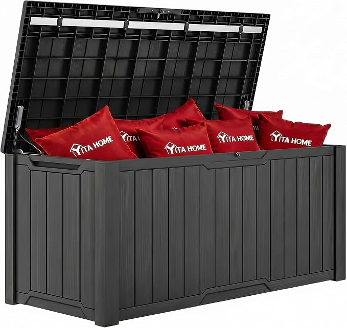 YITAHOME 240 Gallon Extra Large Outdoor Storage Deck Box, XXL Waterproof Resin Patio Storage w/Lockable Lid for Outdoor Cushions, Garden Tools and Sports/Pools Equipment, Dark Gray