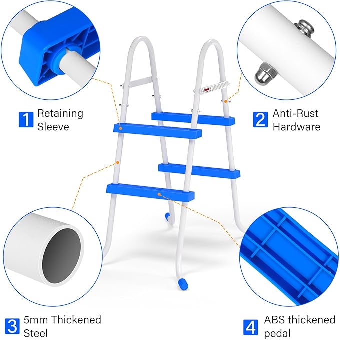 Heavy Duty Steel Frame Swimming Pool Ladder for Above Ground Pools, 2-Step Double-Sided Pool Stairs for 33.5" Height Pools, 450lbs Capacity with Anti-Slip Rubber Feet & Wide Steps