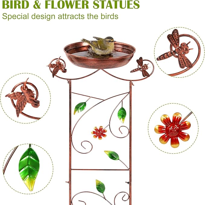 2 Pack Bird Bath for Outside Garden Trellis for Climbing Plants with Hummingbird Decor Small Garden Plant Support Bird Baths Feeder Bowl for Garden Decor Patio Lawn