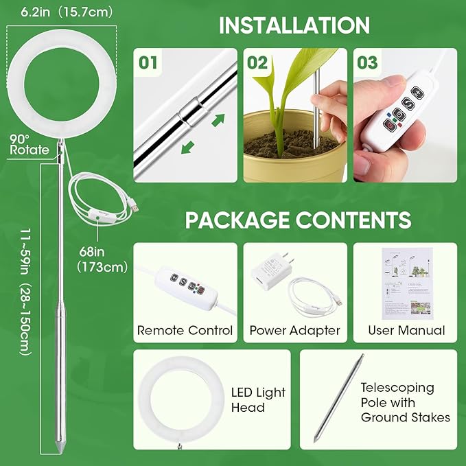 Grow Lights for Indoor Plants, 72 LED 6500K Full Spectrum, 59in Tall Plant Light, 3 Color Grow Lamp with Rotating Gooseneck, 8/12/16H Timer, 10 Brightness Levels, Height Adjustable