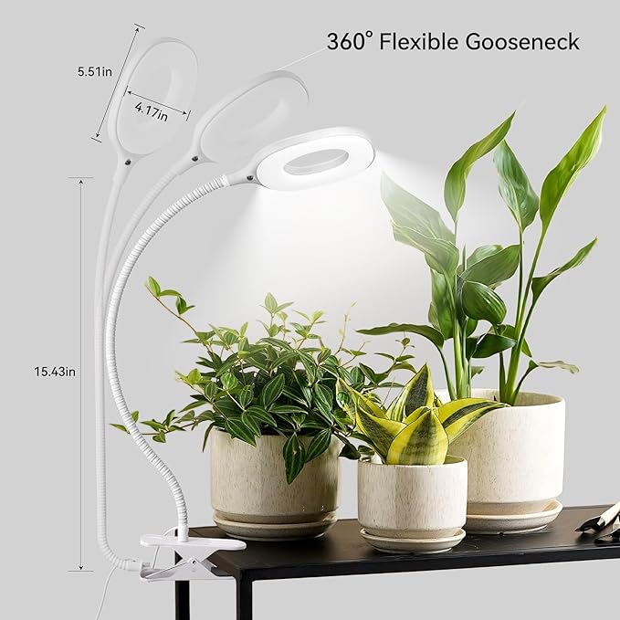 Grow Lights for Indoor Plants Full Spectrum, Clip On Plant Light for Small Plants, Plant Lamp with Adjustable Gooseneck, 4/8/12H Timer, 3 Color Adjustable & 10 Dimmable Brightness, Remote Control