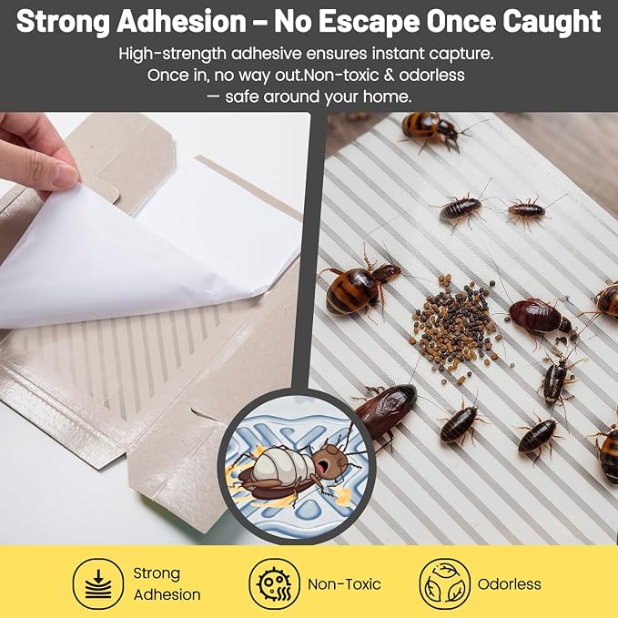 Cockroach Traps Indoor – Non-Toxic Odorless Roach Glue Traps, Strong Sticky Roach Traps for Kitchen, Cabinets & Bathroom, 20 Pack