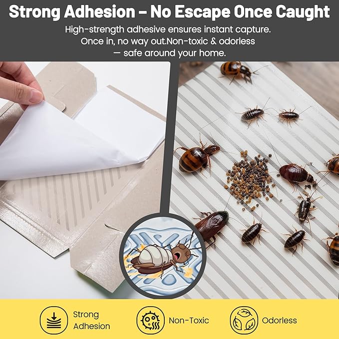 Cockroach Traps for Home – Non-Toxic Odorless Roach Glue Traps, Strong Sticky Multi-Entry Design for Kitchen, Cabinets & Bathroom, 10 Pack