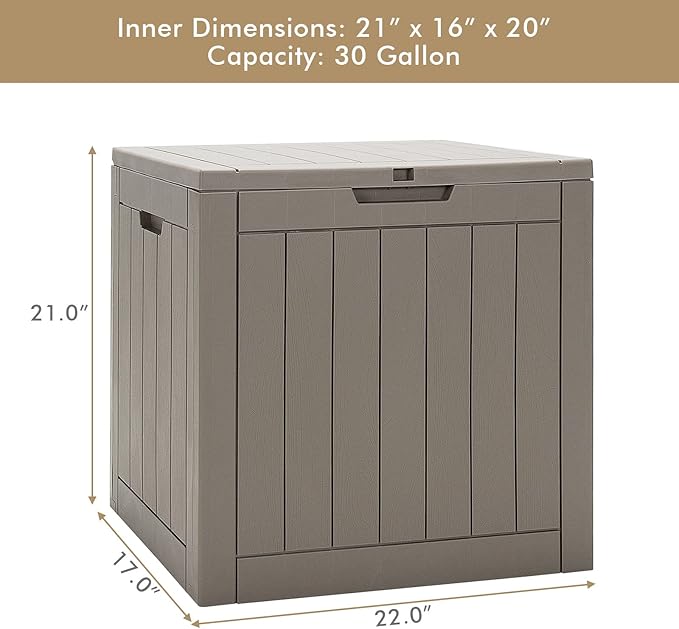 Giantex Deck Boxes Outdoor Waterproof - 30 Gallon Patio Storage Box with Lockable Lid, Built-in Handles, Storage Bin for Poolside, Package Delivery, Cushions, Garden Tools, Outside Storage Box (Brown)