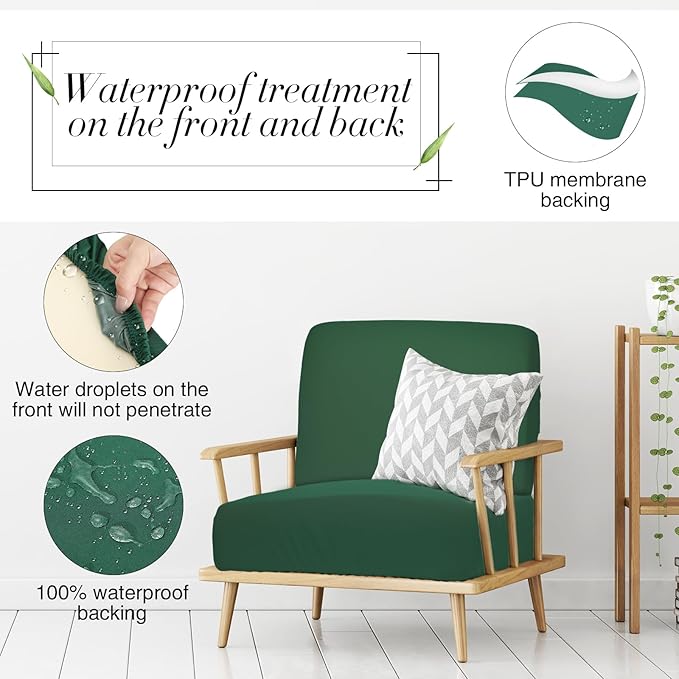 Newwiee 12 Pcs Patio Outdoor Cushion Covers Replacement Waterproof Stretch Sofa Couch Cushion Covers Washable Individual Couch Slipcovers Set Furniture Protector for Pets(20-27 Inch,Dark Green)