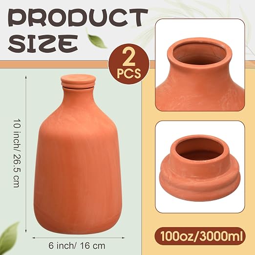 DoubleFill 2 Pcs 100 oz Ollas Terracotta Watering Pots Self Watering Planter Insert Terracotta Globes Clay for Outdoor Indoor Garden Plants, Easy to Refill