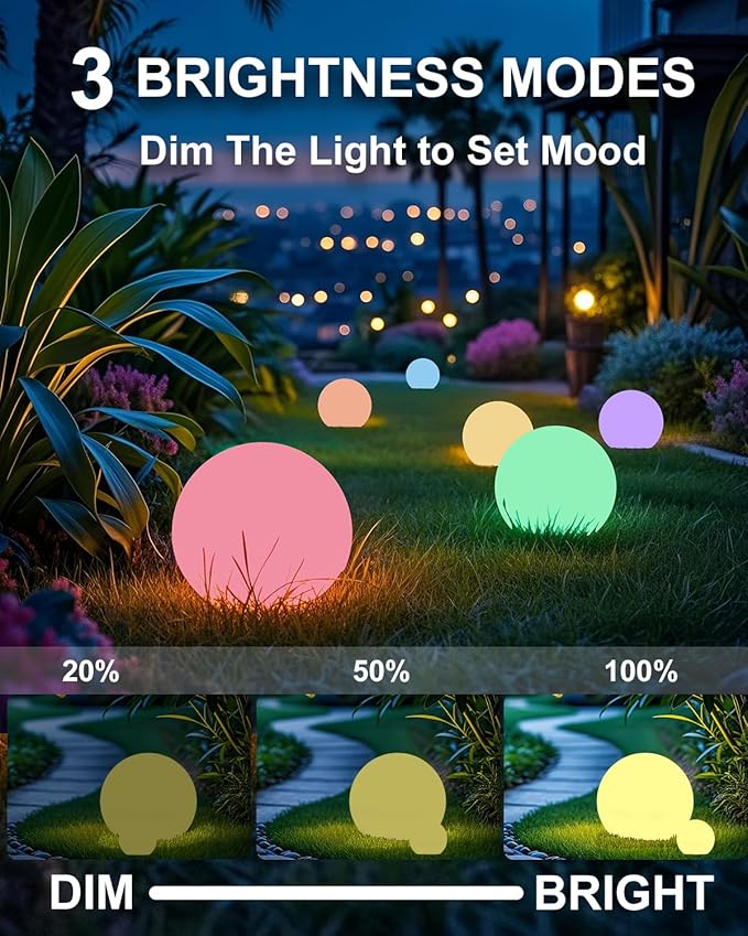 shumi 8-inch Solar Globe Lights Outdoor Waterproof, LED Solar Ball Light Outdoor 16 RGB Colors 4 Modes with Remote Control, Solar Shpere Lamp Orb Light for Outside Garden Yard Bar Party Pool