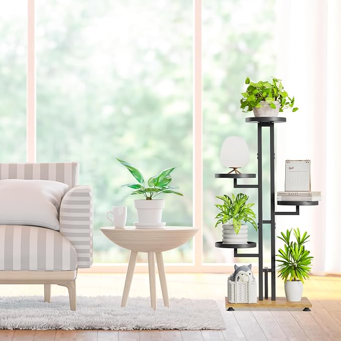iDavosic.ly Plant Stand for Indoor Outdoor Set of 2, 5 Tier Corner Multiple Flower Pot Holder Shelf and 3 Layer Tall Vertical Heavy Duty Display Rack for Patio Porch Living Room Garden Balcony, Black
