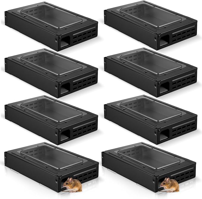 2 Packs Black Mouse Trap Clear Top Mice Trap Multi Catch Rodent Humanized Rat Traps for Indoor Outdoor Rat Control Pet and Security