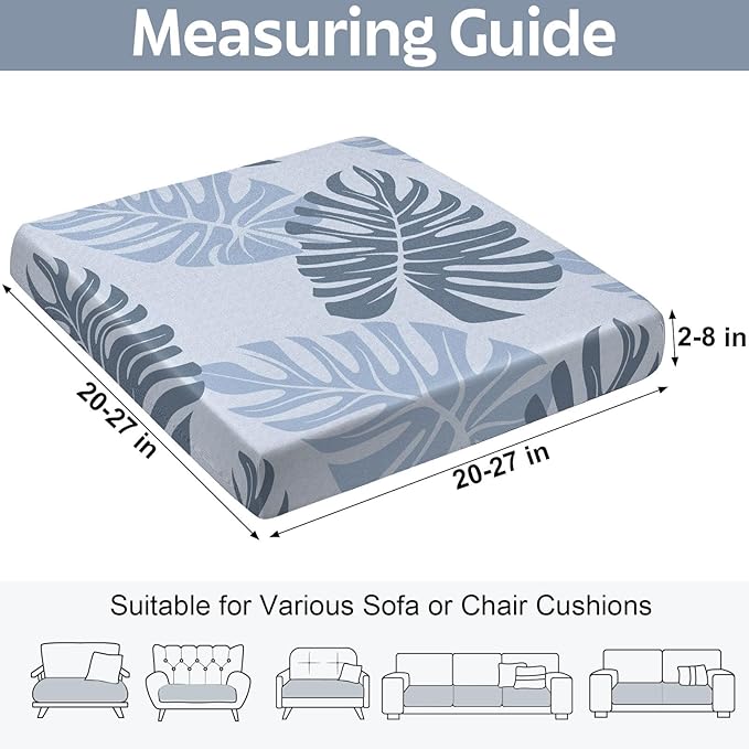 pickyNproud 8Pcs Patio Cushion Covers Stretch Outdoor Couch Cushions Slipcovers Replacement Washable Furniture Protector with Elastic Bottom Sofa Chair Seat Cover, Gray Leaves
