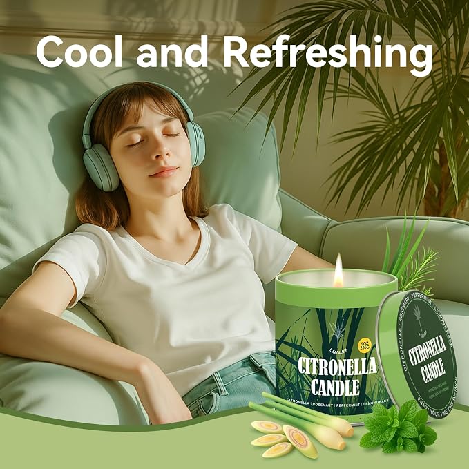 Citronella Candles Outdoor Set, 6 Pack Jar Candle for Patio Camping Backyard Picnic, Infused with 5 Plant Essential Oils, 9 Oz Non Toxic Candles, Scented Candles Sets Gifts for Men Women