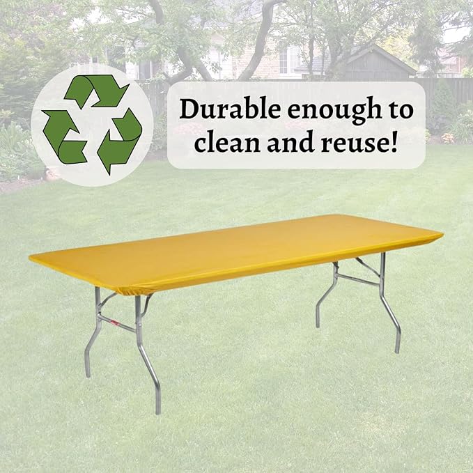 Kwik-Covers 6' Rectangle Plastic Table Covers 30" x 72", Bundle of 5 (Gold)