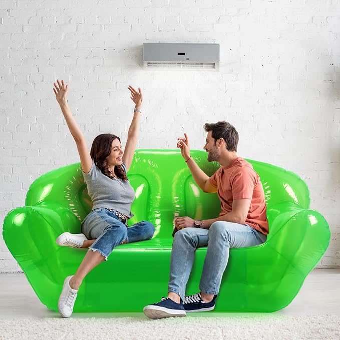 Kigley Inflatable Chair Blow Up Couches Transparent Inflatable Sofa Seat Yard Patio Portable Air Couch Furniture for Outdoor Indoor Camping Beach Room(Double Seat,Green)