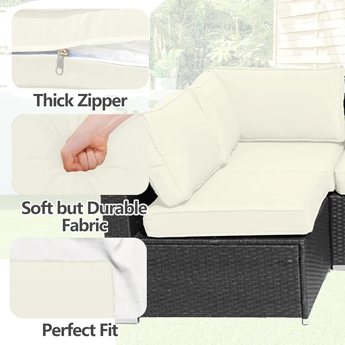 14Pcs Outdoor Cushion Covers Replacement Washable Waterproof UV w/Zipper for 6-Seaters Sofa Patio Slipcovers Set Seat and Back Covers Only (Creamy Beige, 25.6x25.6inch)