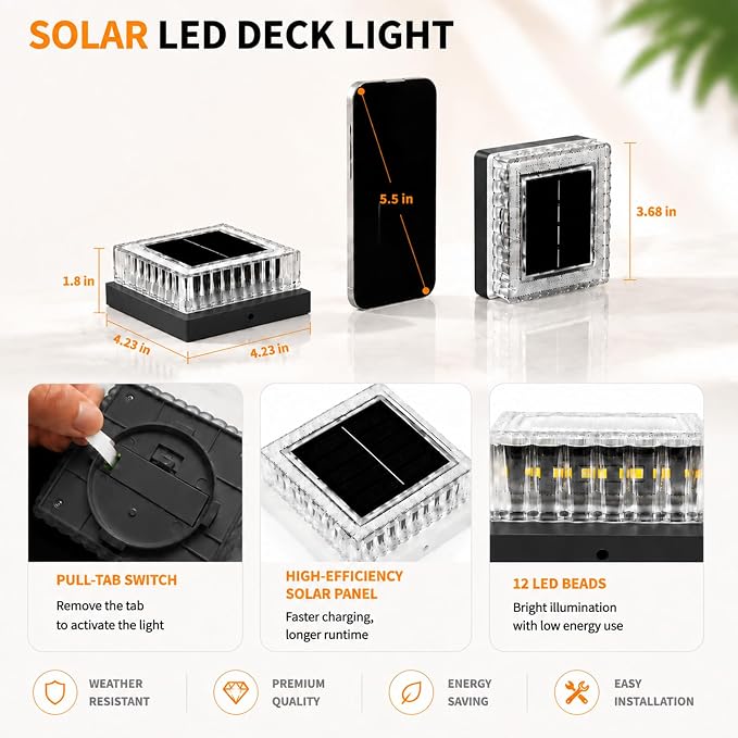 Solar Post Cap Lights Outdoor, 2 Pack Waterproof Fence Post Solar Lights 3000K with Fade-Proof Clear Lampshade Deck Post Lights Fit for 3x3 4x4 5x5 Vinyl/Wood Posts Garden Patio Porch
