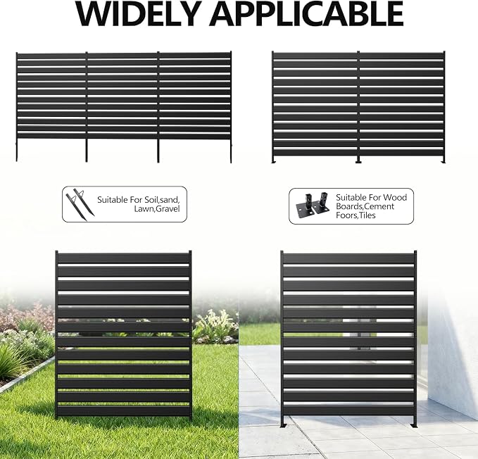 72" H×38" W（1 Panels） No Dig Metal Privacy Fence Panels for Air Conditioner Units, Can Also Hide The Pool Equipment, Black Outdoor Rustproof Trash Cans Privacy Screen
