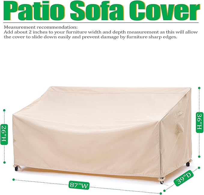 F&J Outdoors Waterproof Anti-UV Heavy Duty 3 Seater Cushion Couch Patio Sofa Cover, 87" W x 39" D x 36" H