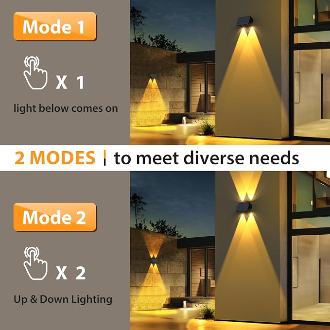 Solar Fence Lights Outdoor,6 Pack Solar Wall Lights Up and Down Waterproof Brighter LED Focus Lens Dusk to Dawn Fence Lights Solar Powered for Patio/Backyard/Porch/Railing/Step