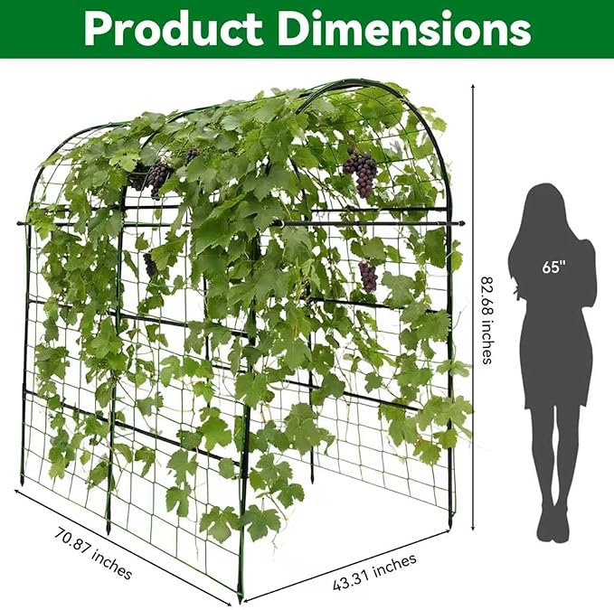 Garden Arch Trellis for Climbing Plants Outdoor - 83" H*71" W*43" L Large Rustproof Garden Trellis, Heavy Duty Grape Trellis, Tunnel Trellis for Melons, Pumpkins, Cucumbers, Peas(Black)