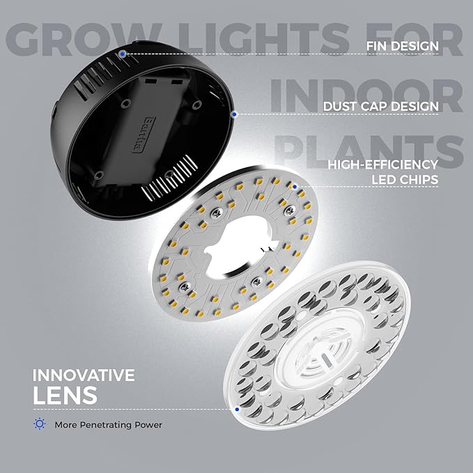 Barrina Orbgrow OG09 Puck Grow Light, 5000K 18W(2 x 9W, 270 Watt Equiv), Full Spectrum Plant Light for Indoor Plants, Magnetic & Linkable with Timer, 5 Levels Dimmable for Plant Shelf, 2 Packs, Black