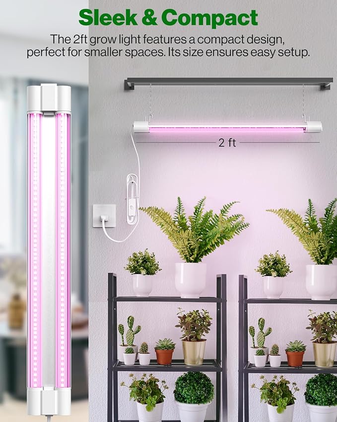 Sunco 6 Pack 2ft Grow Light LED, 20W, Full Spectrum, For Seed Starting, Seedling, Indoor Plants, Plug In Suspended Fixture, Link Up To 8, Inline Switch, ETL